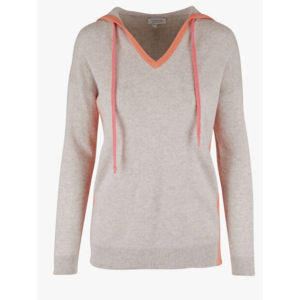 Kinross Cashmere Biscotti & Mango Cashmere Contrast Trim Hoodie Size L